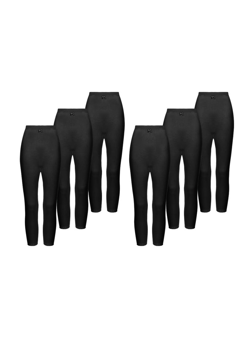 Mariposa Women’s Lightweight Soft Cotton Stretchable Long Inner Pant Everyday Wear  Black Pack of 6 - Image 1